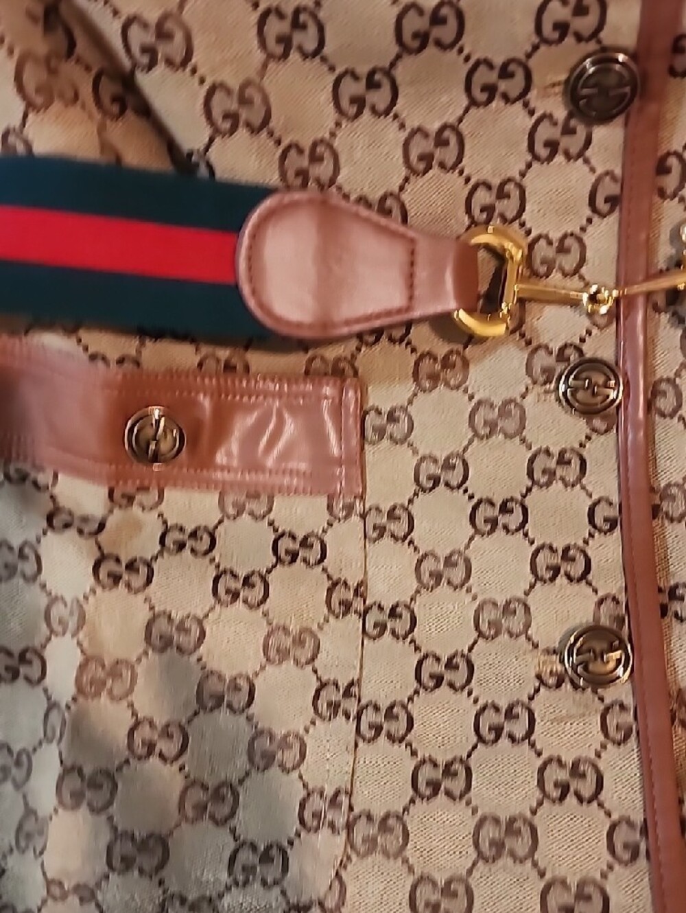 Designer Tan GG Monogram Leather-Trim Belted Blazer - Picture 2 of 10